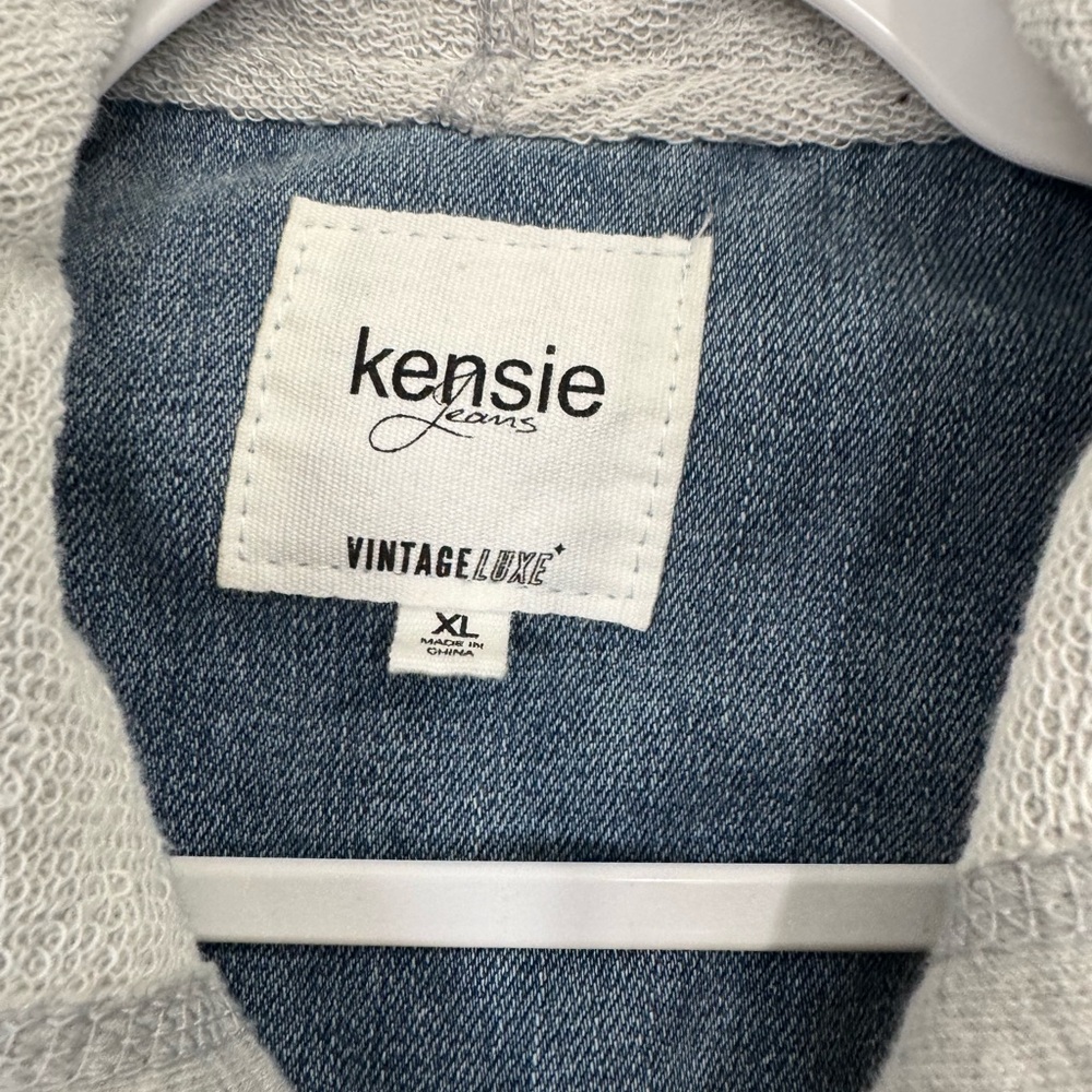 Kensie Blue Denim Jacket with Gray Hoodie Sleeves - Picture 3 of 3